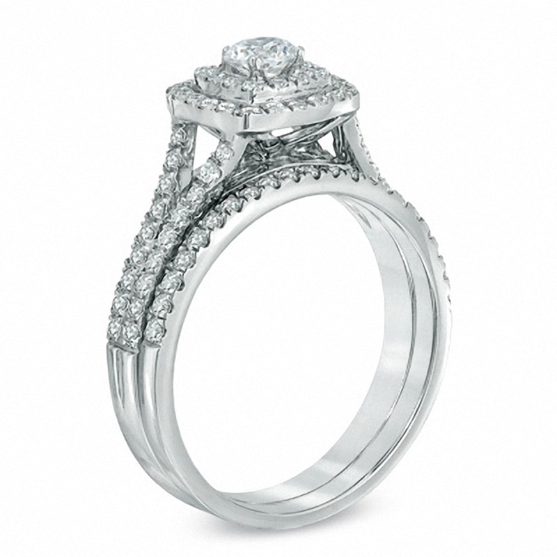 Main Image 2 of Previously Owned - Celebration Ideal 1 CT. T.W. Diamond Frame Bridal Set in 14K White Gold (I/I1)