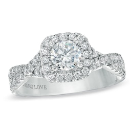 Previously Owned - Vera Wang Love Collection 1 CT. T.W. Diamond Frame Engagement Ring in 14K White Gold