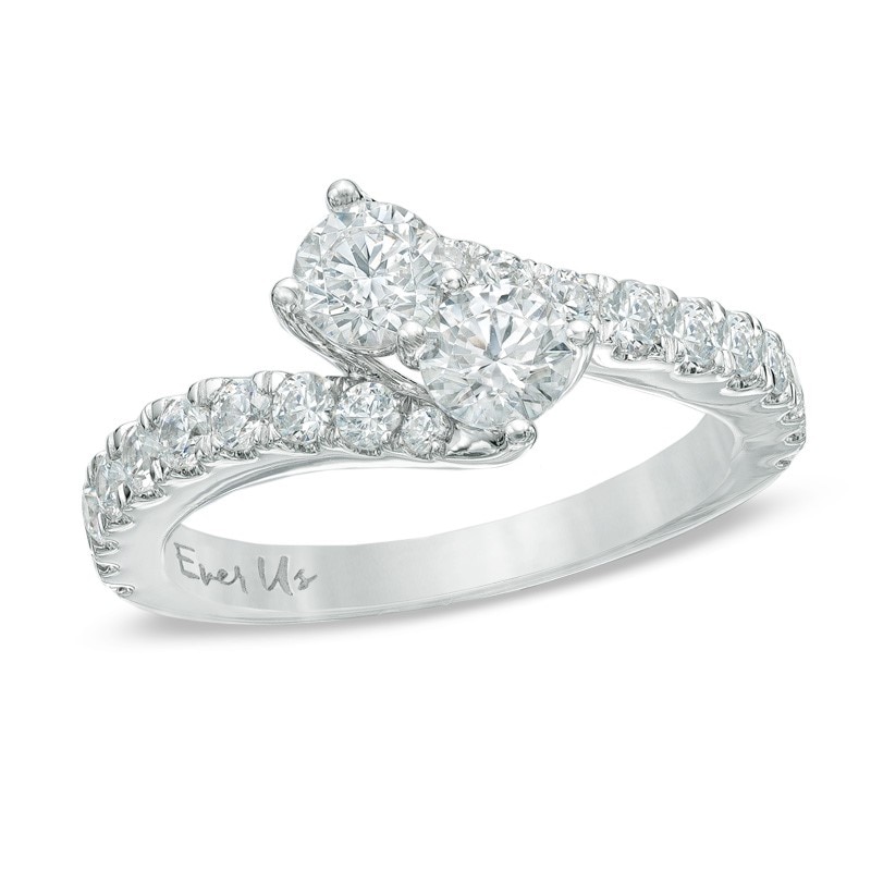 Main Image 1 of Previously Owned - Ever Us® 1/2 CT. T.W. Two-Stone Diamond Bypass Ring in 14K White Gold