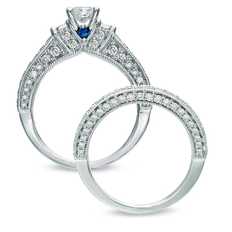 Previously Owned - Vera Wang Love Collection 2 CT. T.W. Princess-Cut Diamond Three Stone Bridal Set in 14K White Gold