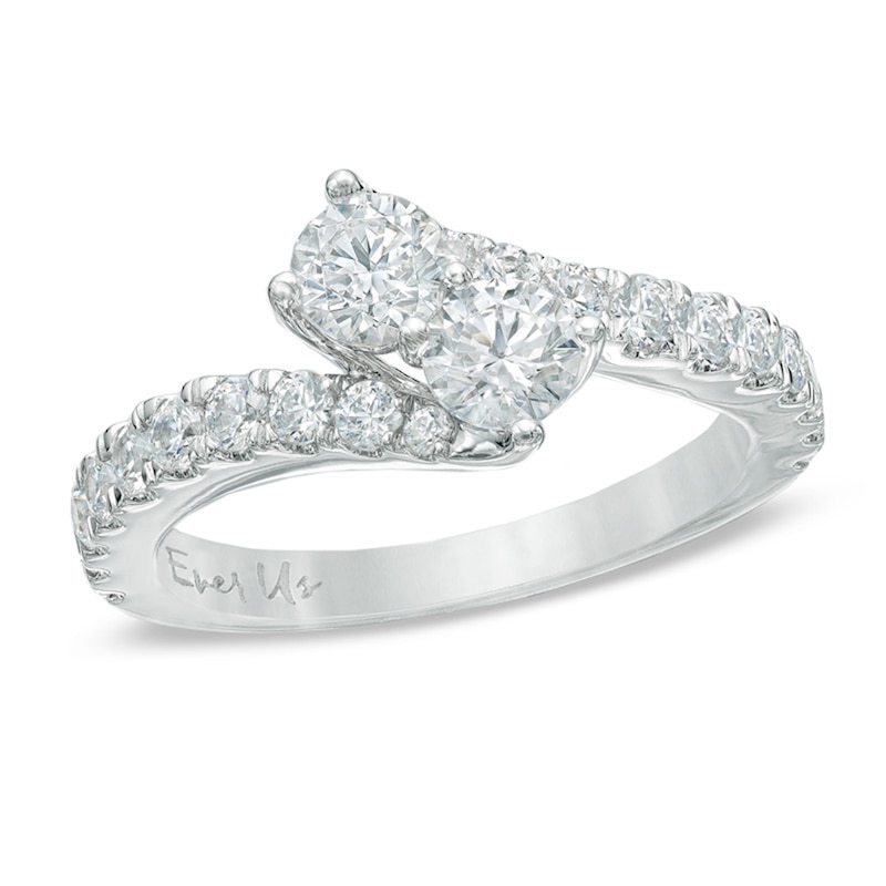 Main Image 1 of Previously Owned - Ever Us™ 1-1/2 CT. T.W. Two-Stone Diamond Bypass Ring in 14K White Gold