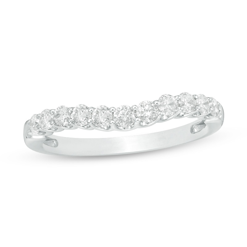 Main Image 1 of Previously Owned - 1/2 CT. T.W. Diamond Contour Wedding Band in 14K White Gold