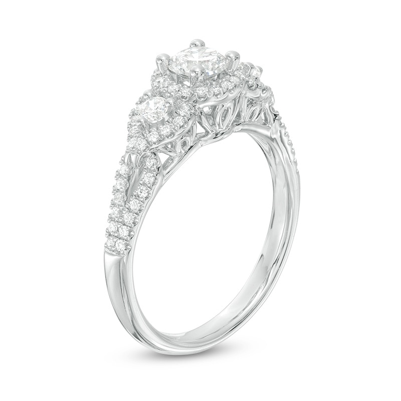 Main Image 2 of Previously Owned - 7/8 CT. T.W. Diamond Past Present Future® Frame Engagement Ring in 14K White Gold