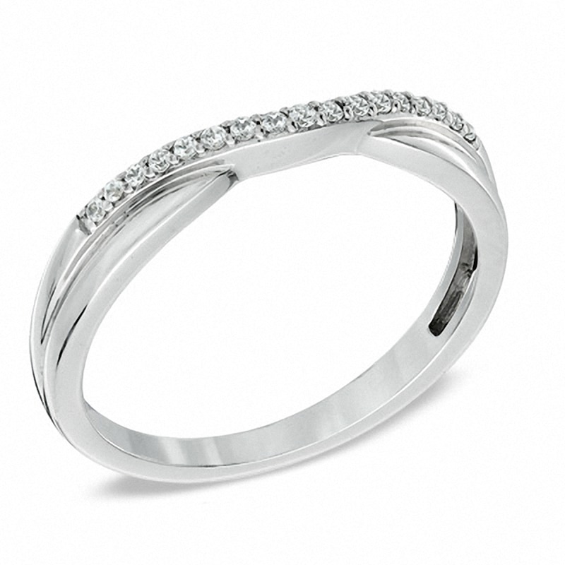 Previously Owned - 1/10 CT. T.W. Diamond Twist Contour Wedding Band in 14K White Gold