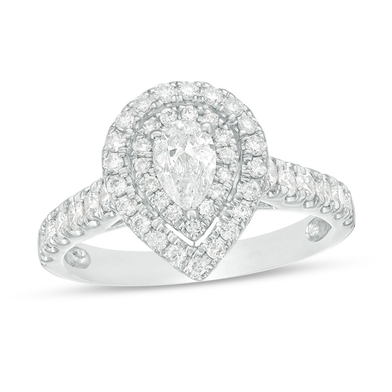 Previously Owned - 1 CT. T.W. Pear-Shaped Diamond Double Frame Engagement Ring in 14K White Gold