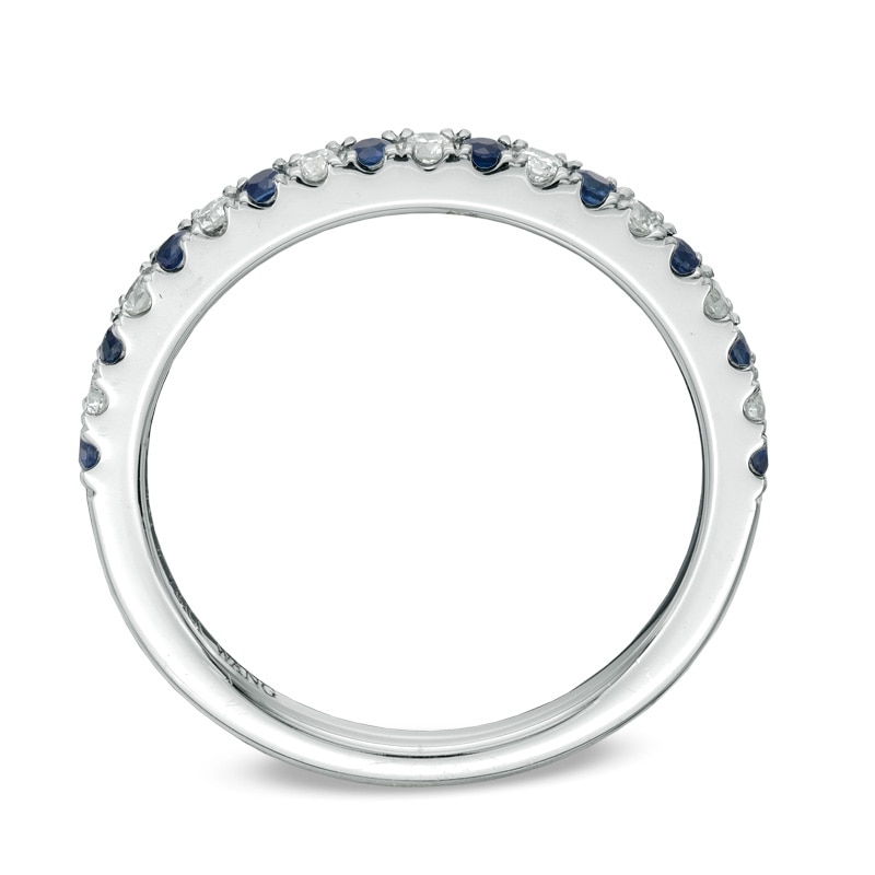 Main Image 3 of Previously Owned - Vera Wang Love Collection 1/8 CT. T.W. Diamond and Blue Sapphire Band in 14K White Gold