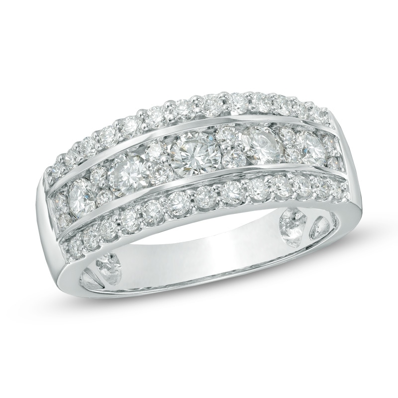 Main Image 1 of Previously Owned - 1 CT. T.W. Diamond Triple Row Anniversary Band in 14K White Gold