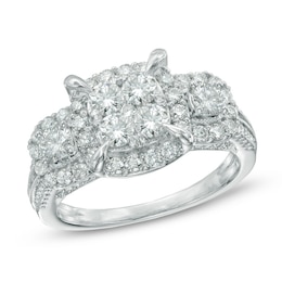 Previously Owned - 1-1/2 CT. T.W. Quad Diamond Frame Three Stone Engagement Ring in 14K White Gold