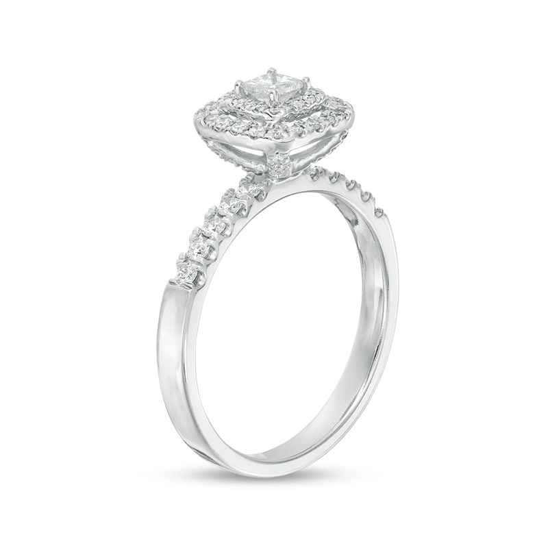 Previously Owned - 1/2 CT. T.W. Princess-Cut Diamond Double Frame Engagement Ring in 10K White Gold
