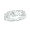 Thumbnail Image 1 of Previously Owned - Men's 1/20 CT. T.W. Diamond Three Stone Slant Groove Wedding Band in 10K White Gold