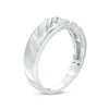 Thumbnail Image 2 of Previously Owned - Men's 1/20 CT. T.W. Diamond Three Stone Slant Groove Wedding Band in 10K White Gold