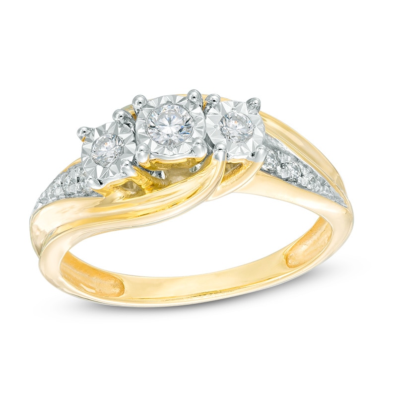Previously Owned - 1/4 CT. T.W. Diamond Past Present Future® Bypass Engagement Ring in 10K Gold