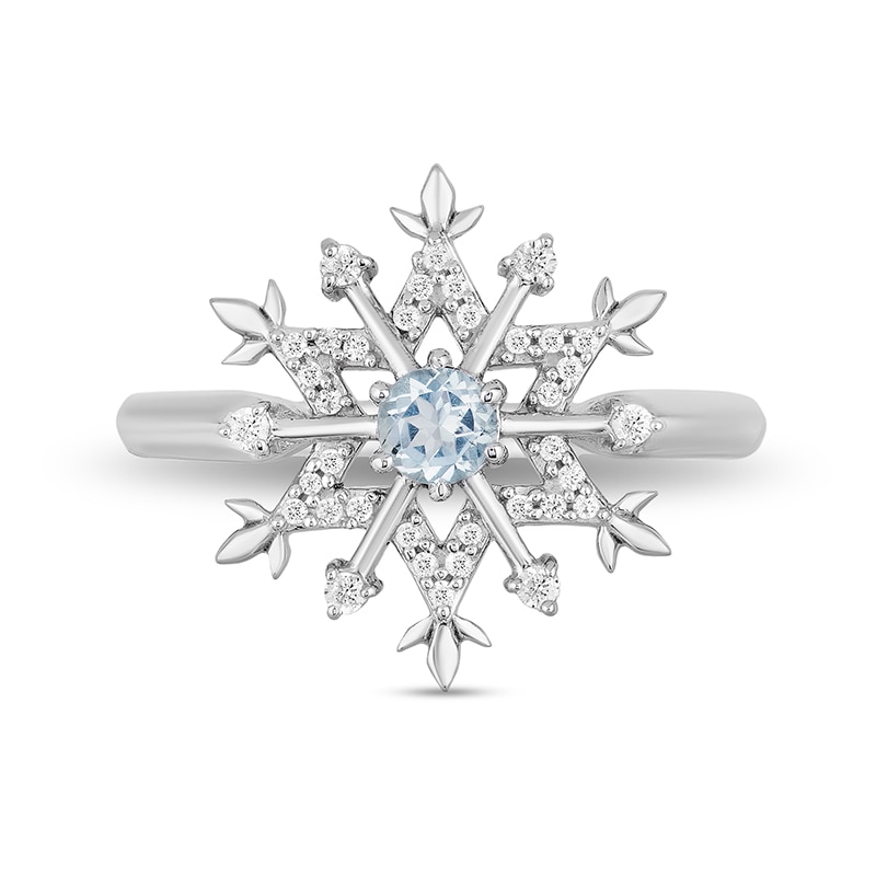 Previously Owned - Enchanted Disney Elsa Aquamarine and 1/8 CT. T.W. Diamond Snowflake Ring in Sterling Silver