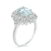 Thumbnail Image 1 of Previously Owned - Oval Aquamarine and Diamond Accent Sunburst Frame Ring in 10K White Gold