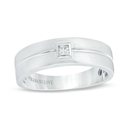 Previously Owned - Vera Wang Love Collection Men’s 1/15 CT. Square Diamond Solitaire Wedding Band in 14K White Gold