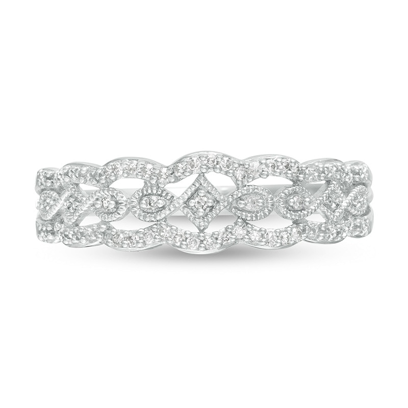 Previously Owned - 1/15 CT. T.W. Diamond Scallop Vintage-Style Anniversary Ring in 10K White Gold