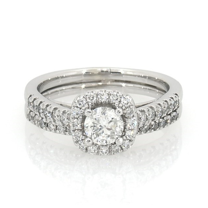 Main Image 1 of Previously Owned 1 CT. T.W. Diamond Frame Soldered Bridal Set in 14K White Gold