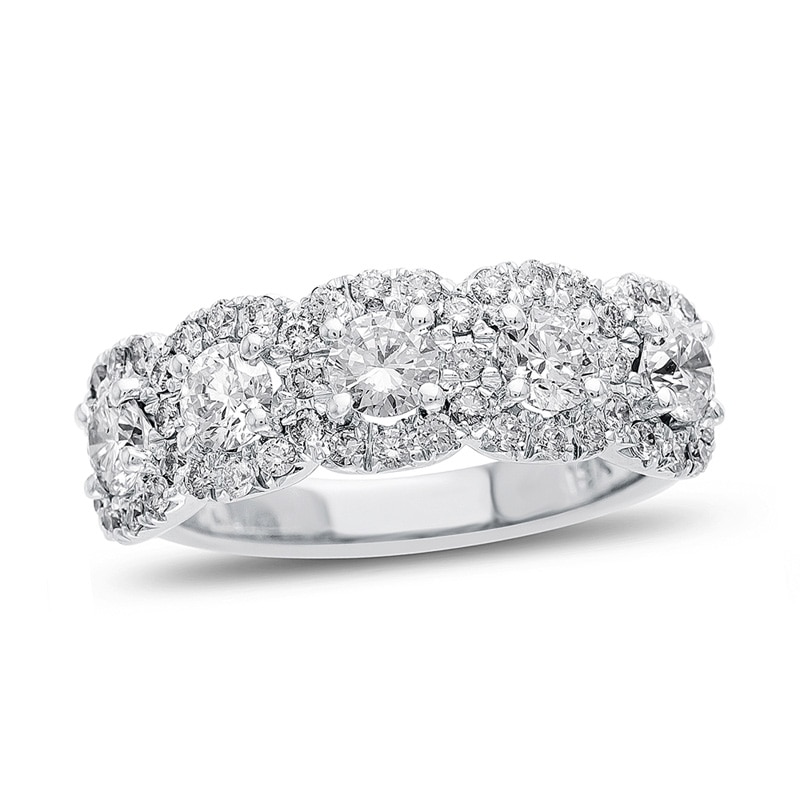 Main Image 1 of Previously Owned - 1-5/8 CT. T.W. Diamond Five Stone Anniversary Band in 18K White Gold (H/SI1)