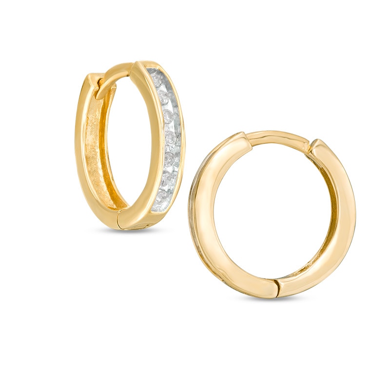 Main Image 1 of Previously Owned - 1/10 CT. T.W. Diamond Huggie Hoop Earrings in 10K Gold