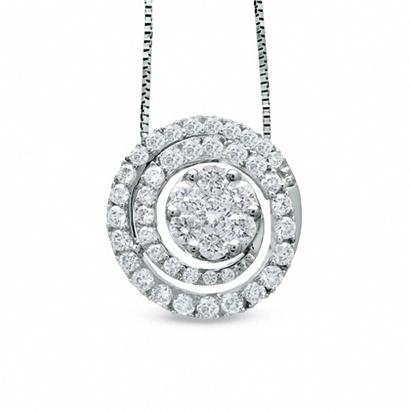 Main Image 1 of Previously Owned - 3/4 CT. T.W. Diamond Swirl Flower Pendant in 14K White Gold