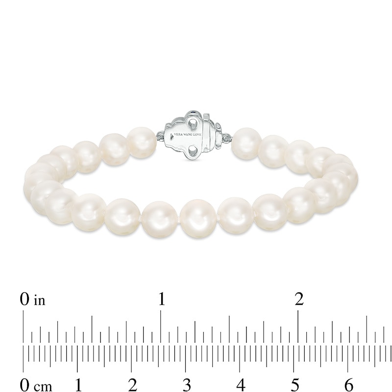 Previously Owned-Vera Wang Love Collection 6.5-7.0mm Freshwater Cultured Pearl  1/15 CT. T.W. Diamond Bracelet