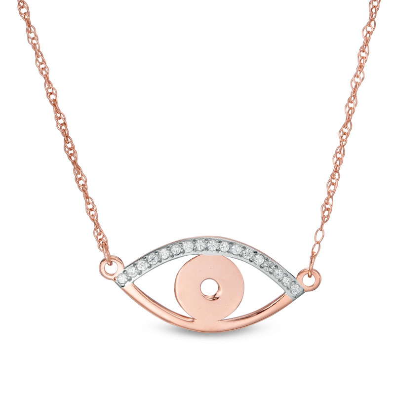 Main Image 1 of Previously Owned - 1/20 CT. T.W. Diamond Laser-Cut Evil Eye Necklace in 10K Rose Gold