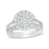 Thumbnail Image 1 of Previously Owned - 1/4 CT. T.W. Composite Diamond Flower Bridal Set in Sterling Silver