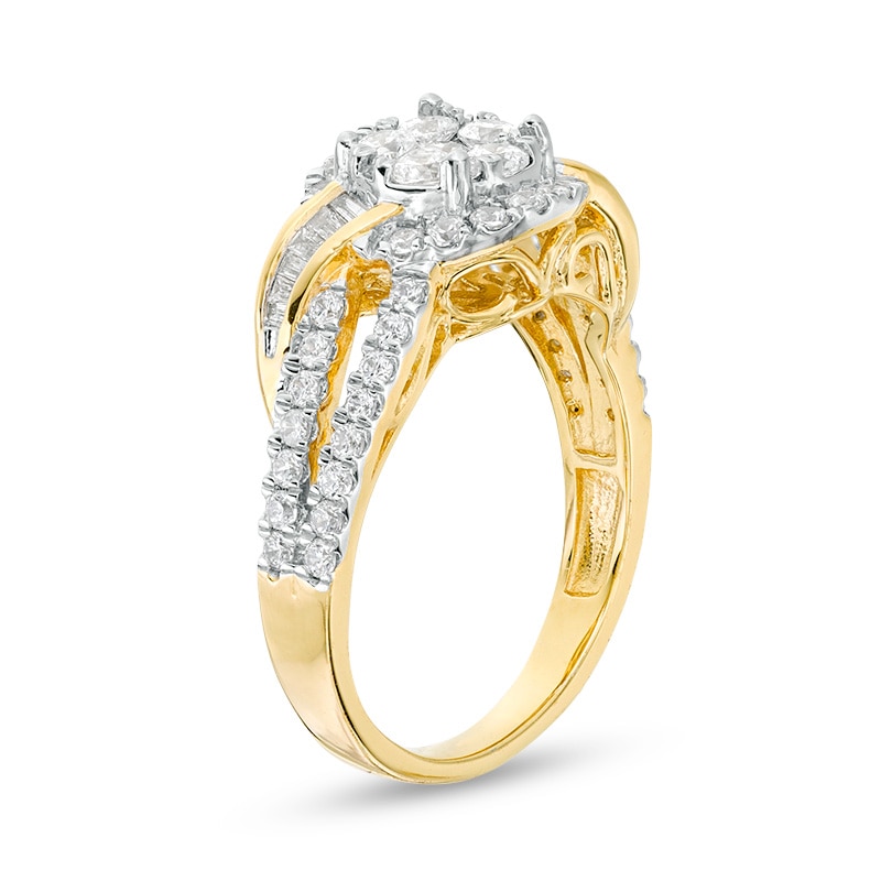 Previously Owned - 1 CT. T.W. Composite Diamond Double Frame Bypass Split Shank Ring in 10K Gold