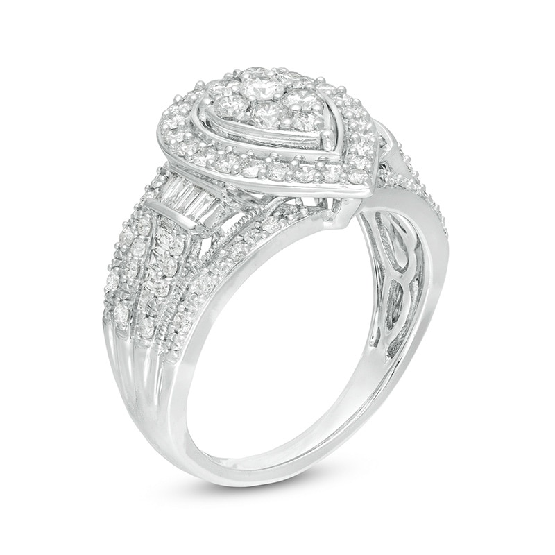 Previously Owned - 1 CT. T.W. Composite Diamond Pear Frame Multi-Row Engagement Ring in 10K White Gold