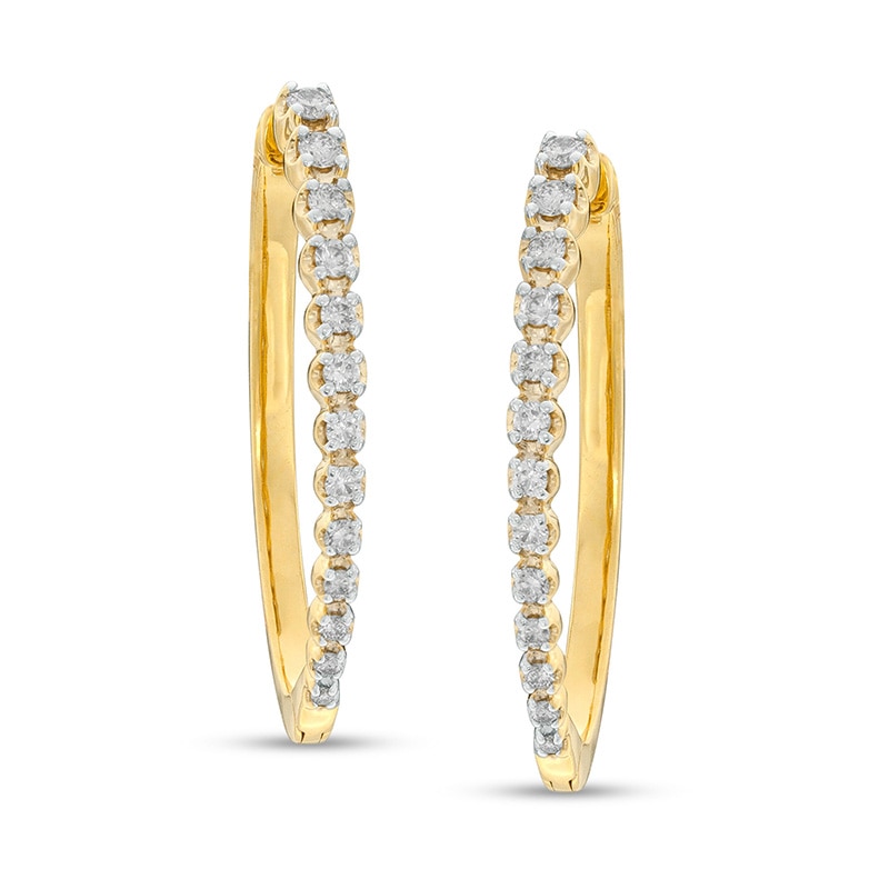 Previously Owned - 1/2 CT. T.W. Diamond Oval Hoop Earrings in 10K Gold