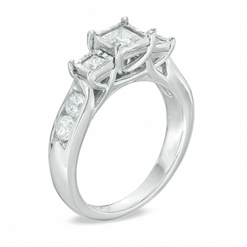 Main Image 2 of Previously Owned - 1 CT. T.W. Princess-Cut Diamond Past Present Future® Engagement Ring in 10K White Gold