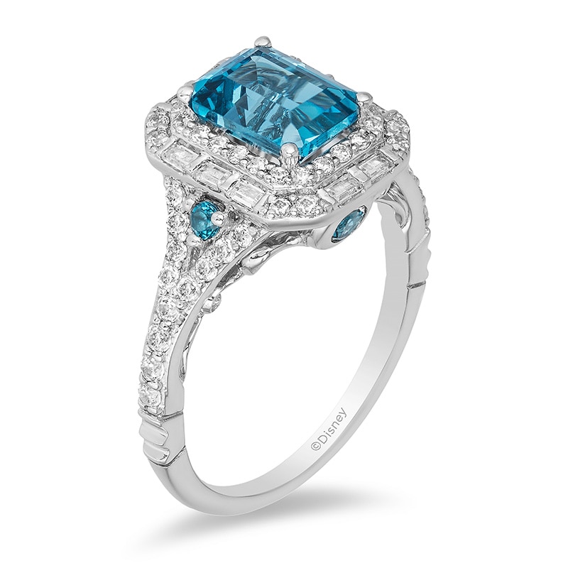 Previously Owned - Enchanted Disney Cinderella London Blue Topaz and 3/4 CT. T.W. Diamond Ring in 14K White Gold