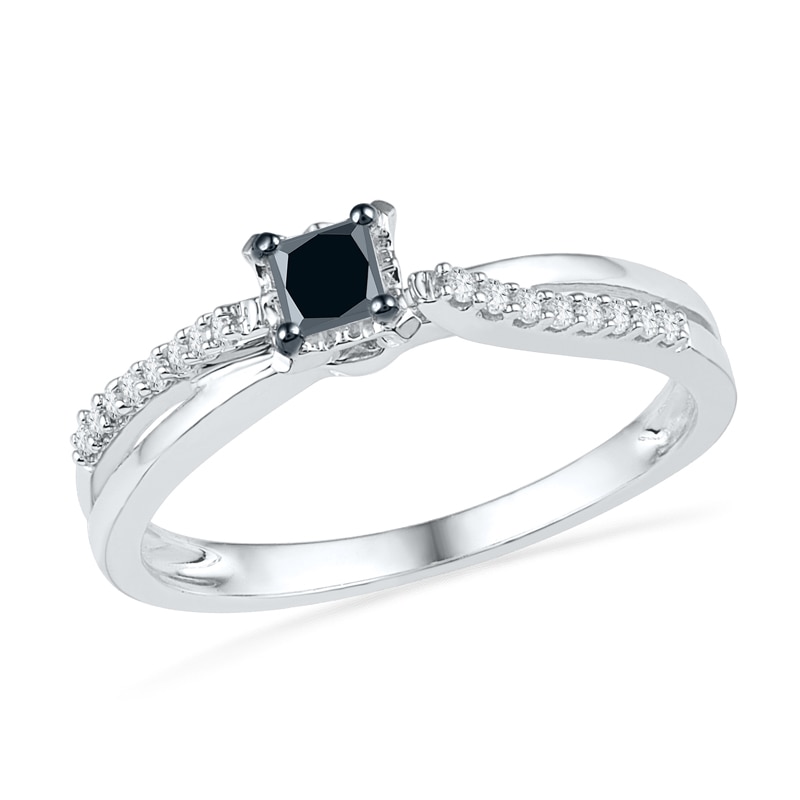 Previously Owned - 1/4 CT. T.W. Enhanced Black and White Diamond Split Shank Promise Ring in 10K White Gold