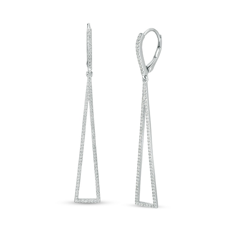 Main Image 1 of Previously Owned - 3/4 CT. T.W. Diamond Elongated Triangular Drop Earrings in Sterling Silver