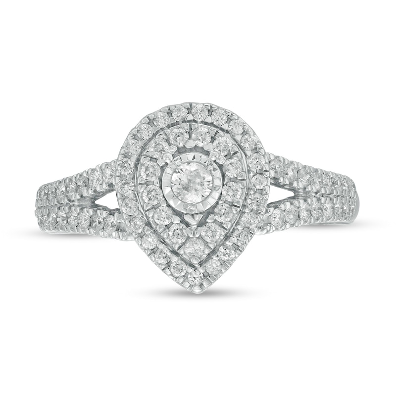 Previously Owned - 1/2 CT. T.W. Diamond Double Pear-Shaped Frame Engagement  Ring in 10K White Gold