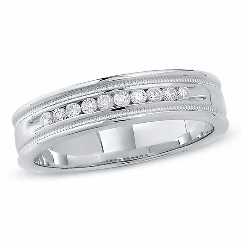 Main Image 1 of Previously Owned - Men's 1/4 CT. T.W. Diamond Channel Milgrain Band in 14K White Gold