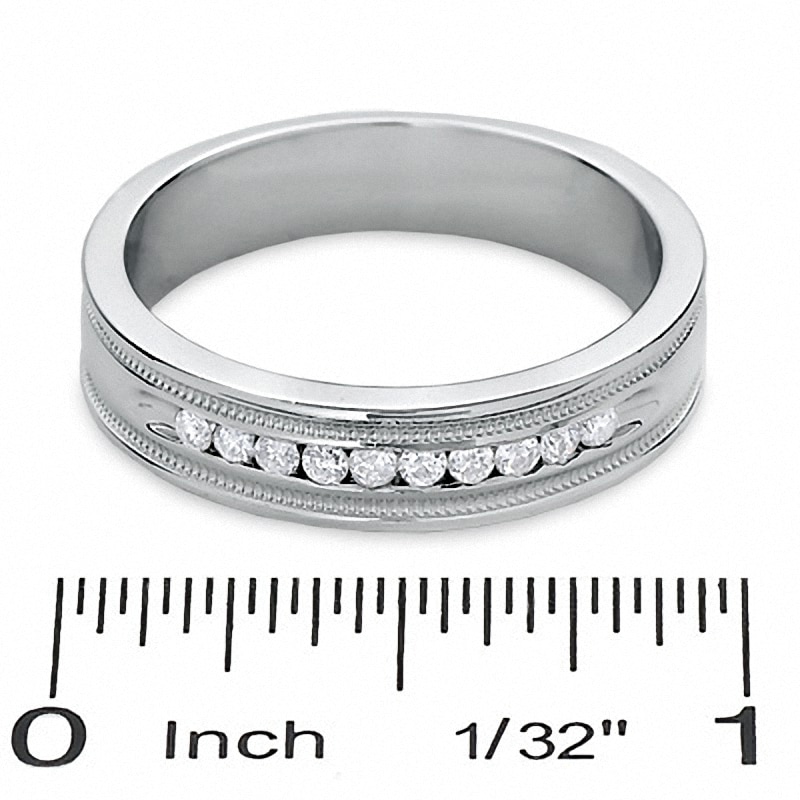 Main Image 3 of Previously Owned - Men's 1/4 CT. T.W. Diamond Channel Milgrain Band in 14K White Gold