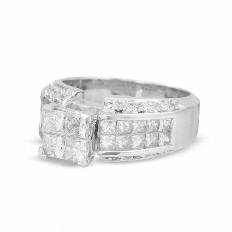 Main Image 3 of Previously Owned - 2-3/4 CT. T.W. Princess-Cut Composite Diamond Ring in 14K White Gold