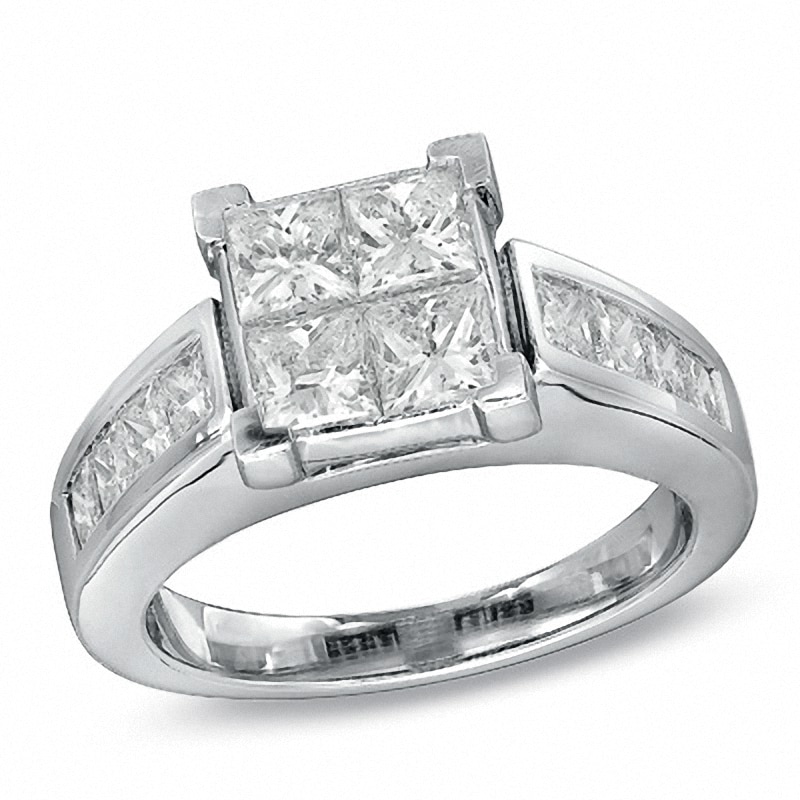 Main Image 3 of Previously Owned - 3 CT. T.W. Quad Square-Cut Diamond Bridal Set in 14K White Gold