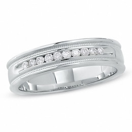 Previously Owned - Men's 1/4 CT. T.W. Diamond Eleven Stone Ring in 14K White Gold