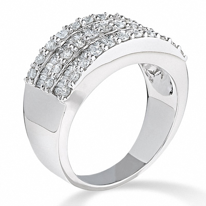 Main Image 2 of Previously Owned - 1 CT. T.W. Round and Baguette Diamond Band in 14K White Gold