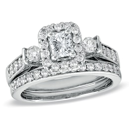 Previously Owned - 1-1/4 CT. T.W. Radiant-Cut Diamond Bridal Set in 14K White Gold