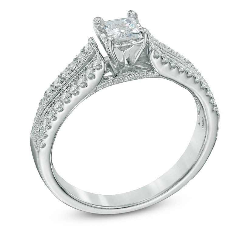 Previously Owned - 1/2 CT. T.W. Princess-Cut Diamond Split Shank Engagement Ring in 10K White Gold