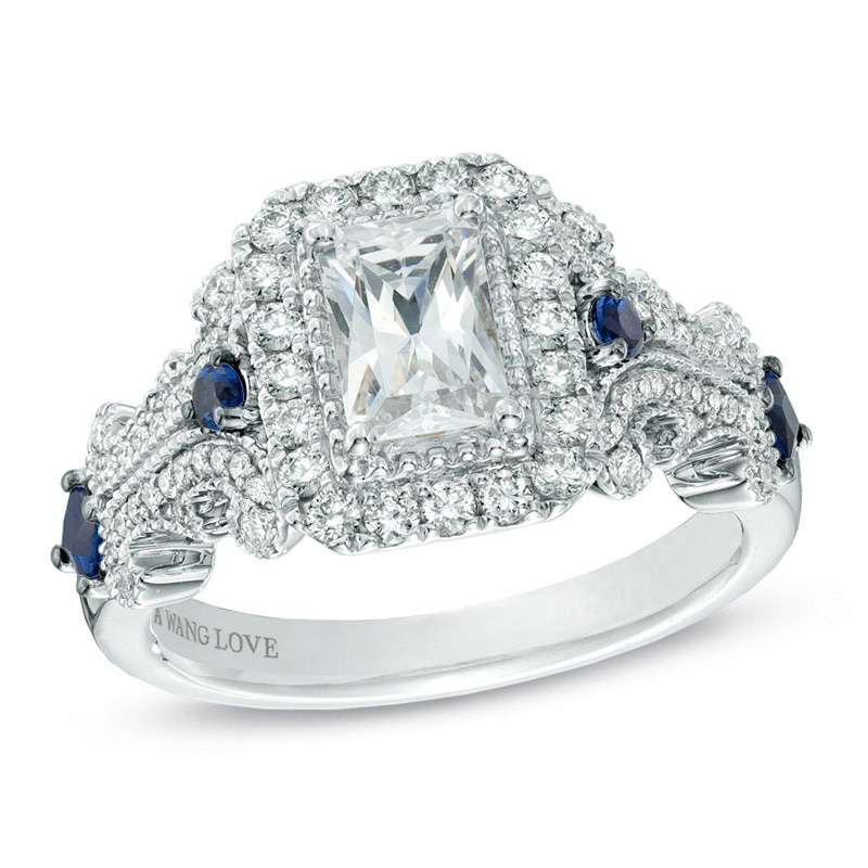 Main Image 1 of Previously Owned - Vera Wang Love Collection 1-1/8 CT. T.W. Emerald-Cut Diamond Scroll Ring in 14K White Gold