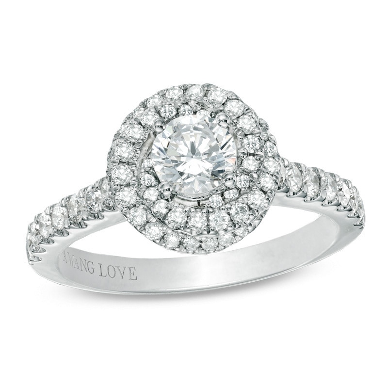Main Image 1 of Previously Owned - Vera Wang Love Collection 1 CT. T.W. Diamond Swirl Frame Engagement Ring in 14K White Gold