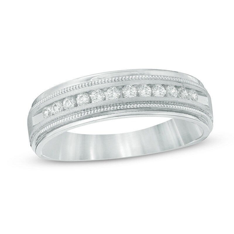 Main Image 1 of Previously Owned - Men's 1/4 CT. T.W. Diamond Milgrain Anniversary Band in 14K White Gold