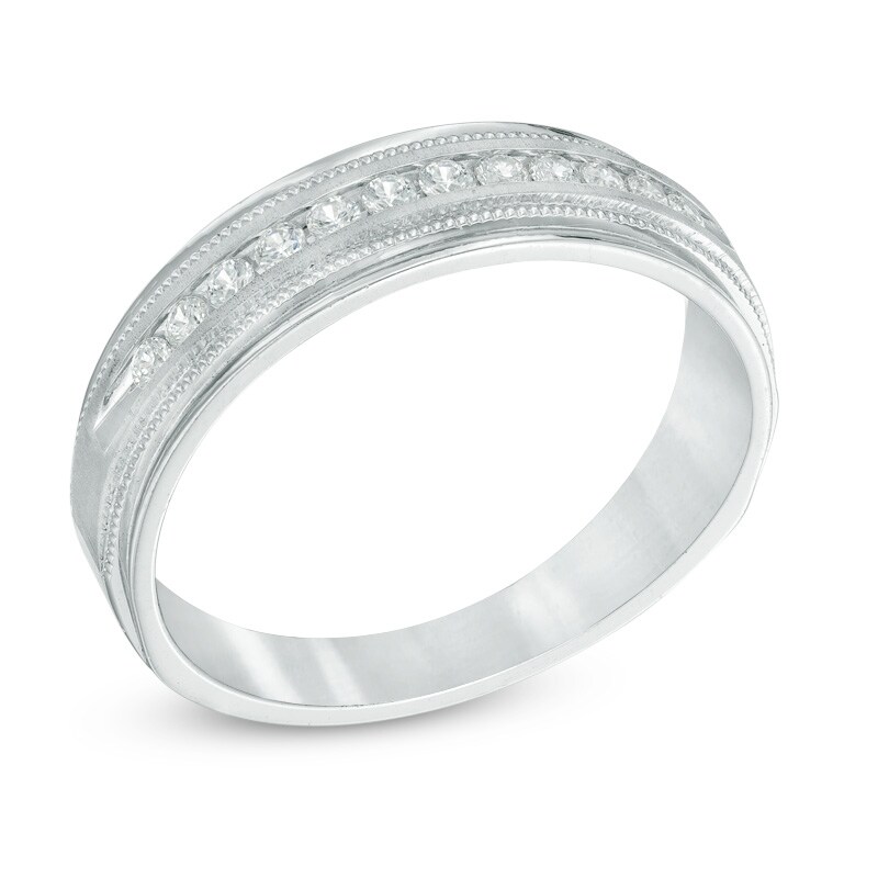 Main Image 2 of Previously Owned - Men's 1/4 CT. T.W. Diamond Milgrain Anniversary Band in 14K White Gold