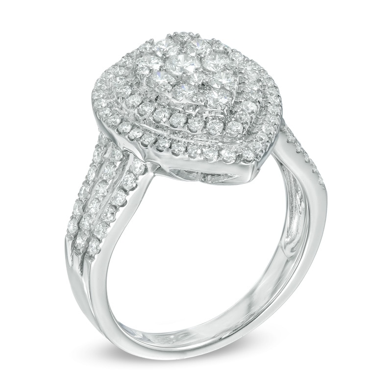 Previously Owned - 1-1/8 CT. T.W. Composite Diamond Pear-Shaped Double Frame Engagement Ring in 14K White Gold