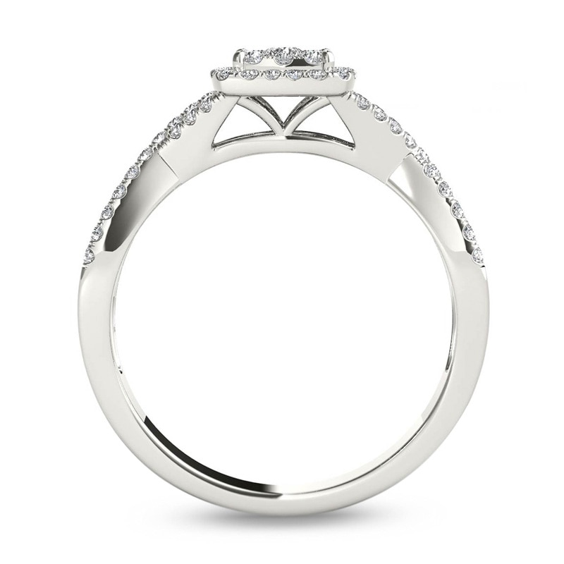 Previously Owned - 3/8 CT. T.W. Composite Diamond Square Frame Crossover Engagement Ring in 14K White Gold