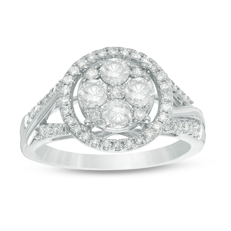 Main Image 1 of Previously Owned - 1 CT. T.W. Composite Diamond Frame Engagement Ring in 10K White Gold